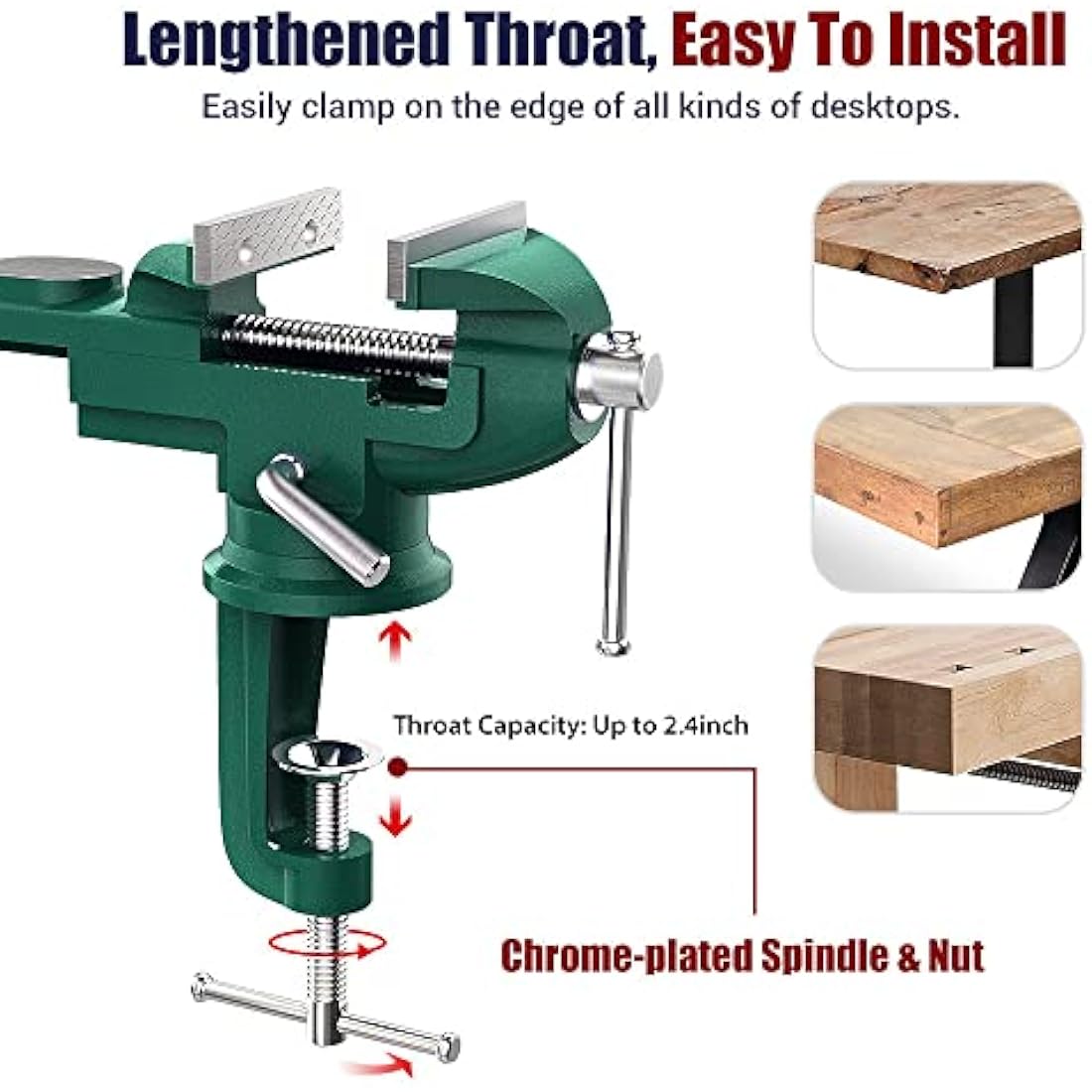 Nuovoware Table Vise 70mm, 360° Swivel Base Universal Home Vise Portable Bench Clamp, Clamp-on Vises Bench Clamps Fixed Tool for Woodworking,Metalworking,Cutting Conduit,Drilling,Sawing, Army Green