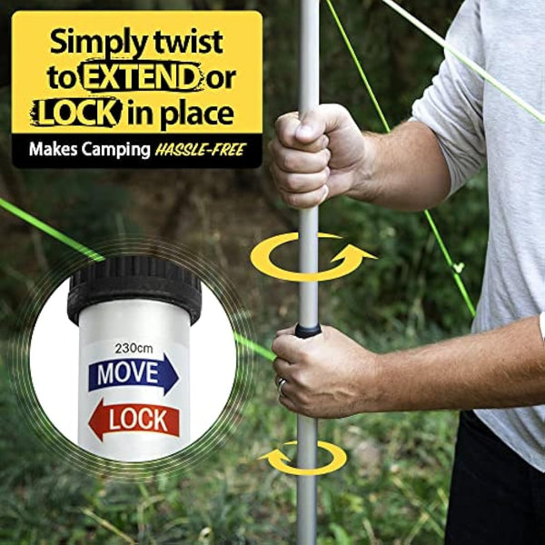 Everbeam Telescopic Tarp Pole for Camping, Hiking, Fishing - Adjustable Aluminium Rods Extend To 92" - Portable & Lightweight, Ideal for Awning, Tent Fly - Includes Guy Lines, Carry Bag - 2 Packs