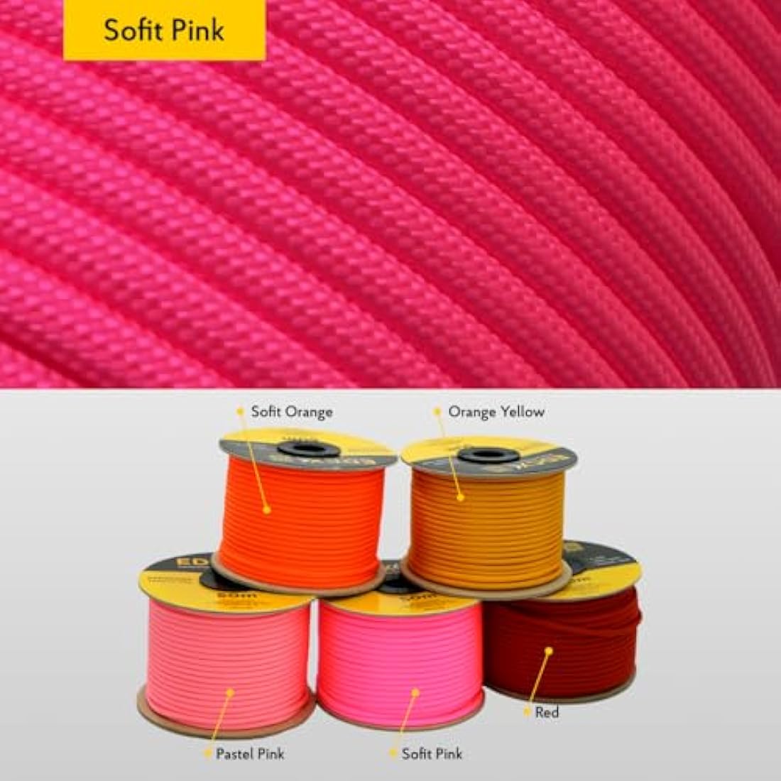 EdcX 4mm Rope 550 - Type III, 100% Rope, 7 Strand Rope, 4mm Rope in Solid Colors