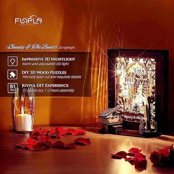 FUNPOLA Beauty and the Beast 3D Wooden Puzzle for Adults – Beauty and the Beast 3D Puzzle Storybook Lamp – 3D Wood Puzzles Décor Model Kit for Kids and Adults