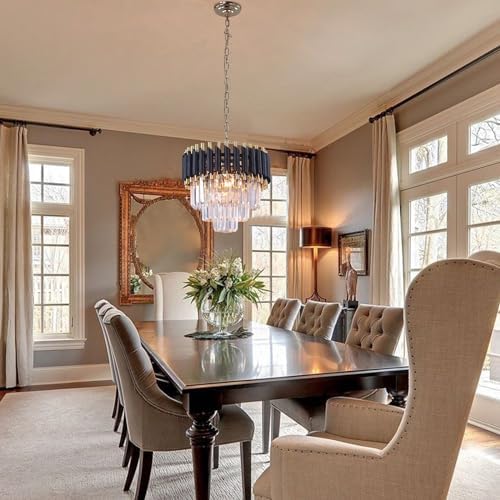 FRIXCHUR Modern Crystal Chandeliers 3-Tier Crystal Chandelier Light 15.7'' Black and Gold Pendant Light Fixtures for Living Room Kitchen Island Foyer E14x5 Bulb（Not Includ Bulb）…