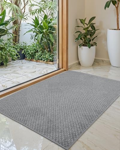 COLOR&GEOMETRY Oversized Door Matts Indoor 122 x 183 cm, Indoor Door Mats Non Slip, Absorbent Dirt Trapper Easy Clean Doormats Inside, Grey (Rolled-up