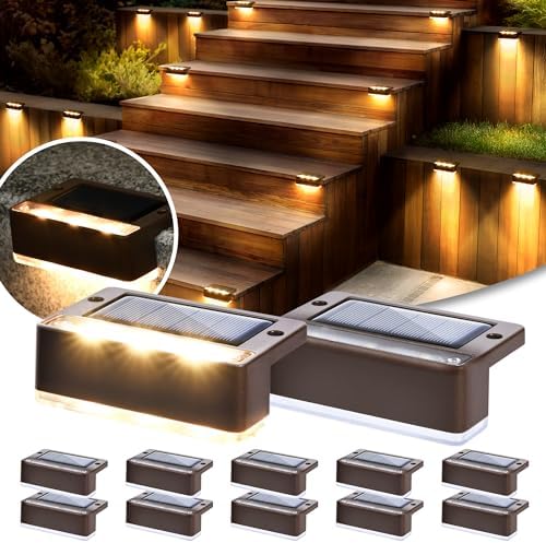 Solpex Solar Lights for Outdoor, 12 Pack Stair Lights, Waterproof Solar Light, LED Lighting for Outdoor Stairs, Steps, Fence, Garden, Yard, Patio, Gutter, Pathway, Decoration (Warm White,Brown)