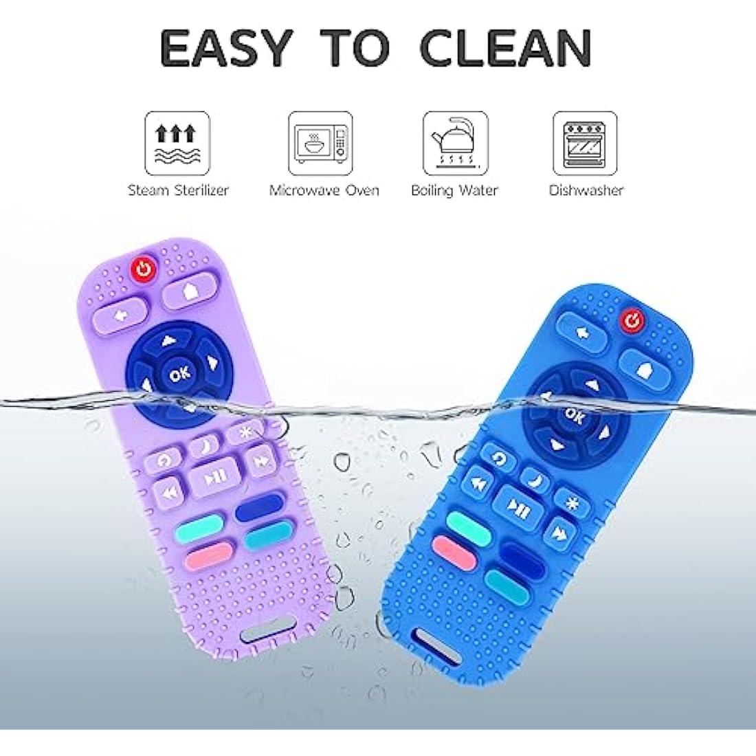 Hooku 2 Pack Silicone Teethers for Babies 0-6 Months, Teething Toys for Babies 6-12 Months, Baby Remote Control Toy, Infant Toys 0-3 Months, Sensory Chew Toys, Toddler Newborn Baby Gifts for Boy Girl