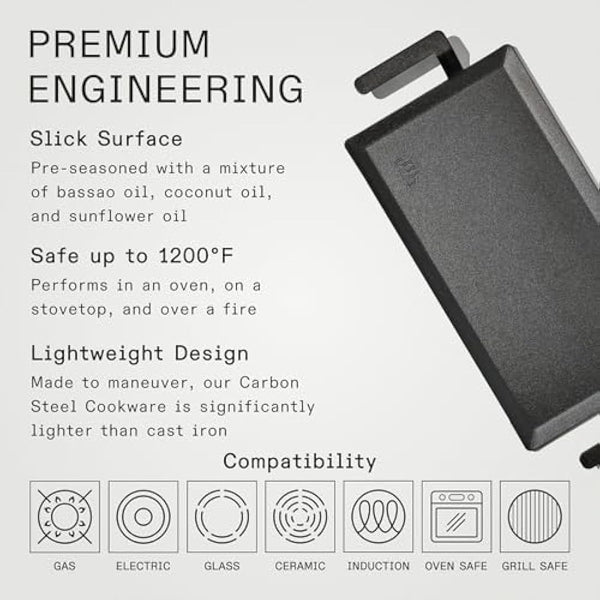 Made In Cookware - Carbon Steel Griddle - (Like Cast Iron, but Better) - Professional Cookware - Made in Sweden - Induction Compatible