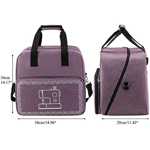 Coopay Overlocker Bag Carry Case, Overlocker Machine Protective Case with Shoulder Strap and Compartments for Power Cable and Thread, Travel Storage Bag, Large, Waterproof, 15*14*11.4 inches, Purple