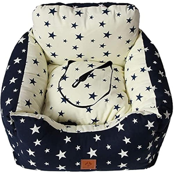 2 in 1 Dog Car Seat Washable and Stain Resistant Pet Booster Seat for Small and Medium Dogs Cats Super Soft PP Cotton Travel Safety Pet Car Seat with Storage Bag and Harness Strap (Navy Star)