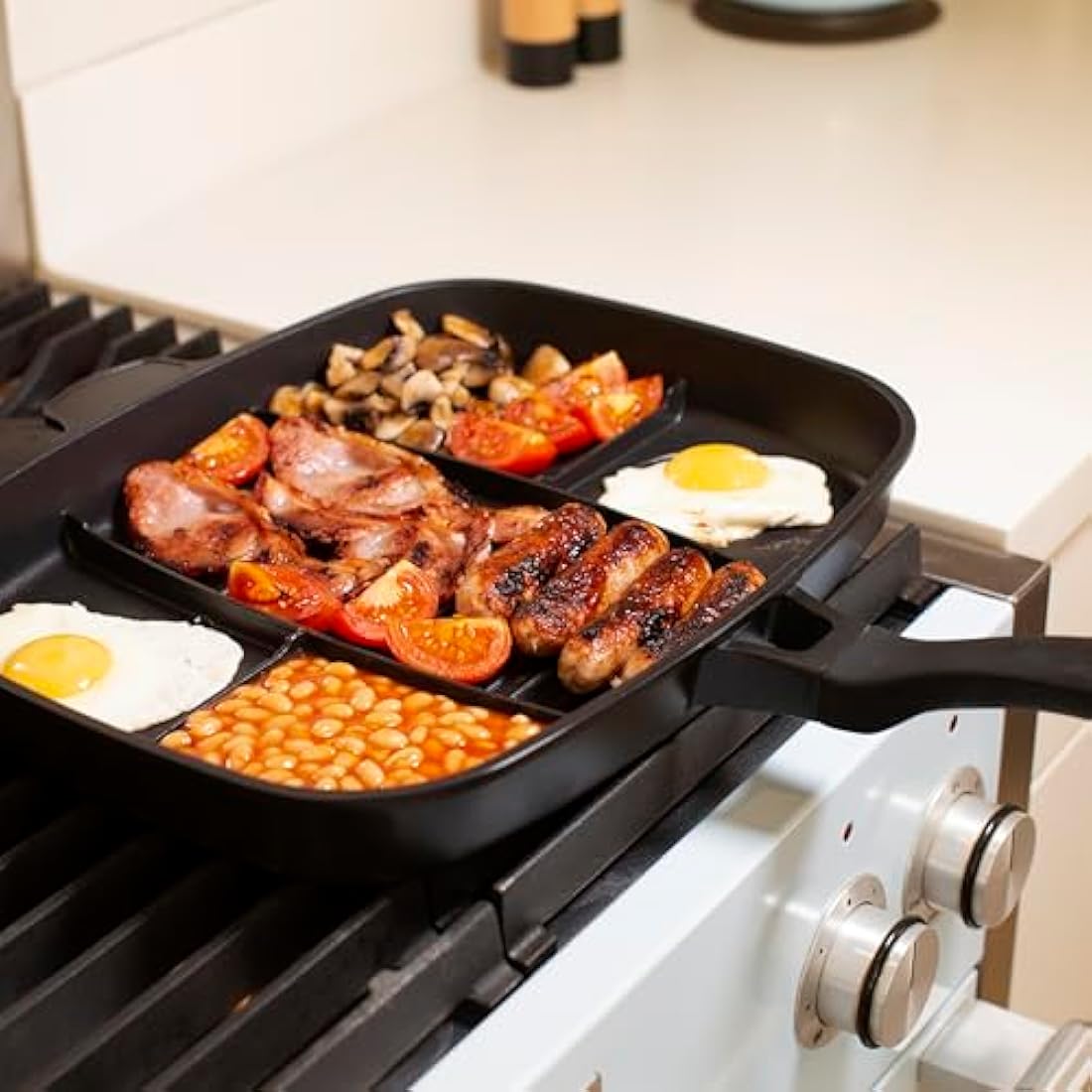 InGenious Lazy Man Frying Pan Multi Hob Cooker 5-in-1 Breakfast Cooking Skillet