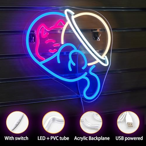 Horseneon Astronomical Planet Cat Neon Sign Animal Neon Light for Bedroom USB Dimmer Neon Sign for Wall Cat Lovers Kid's Room Living Room Bar