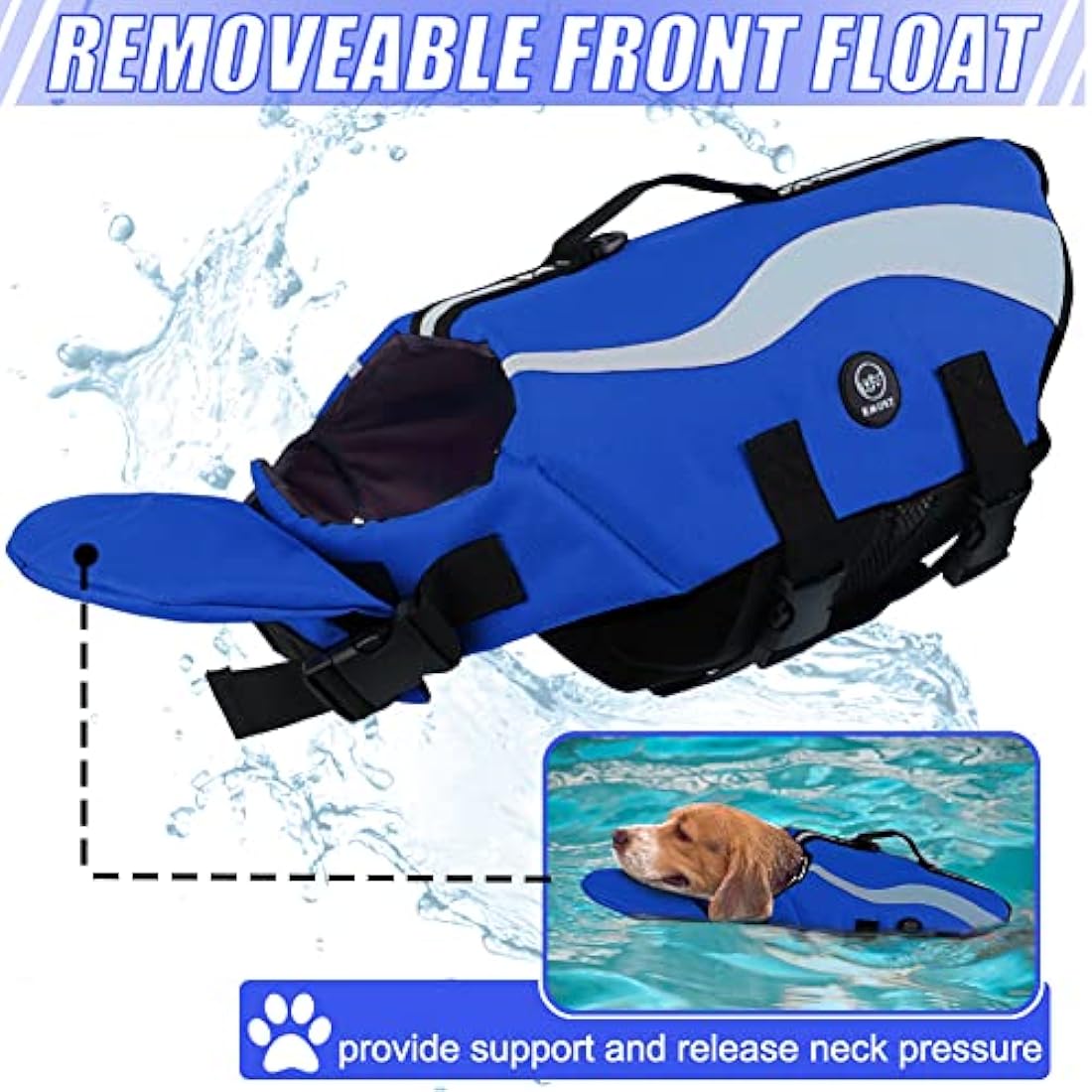 EMUST Dog Life Jacket, Ripstop Large Dog Life Vests Swimsuit for Boating/Swimming/Pool with Double Rescue Handles, Dog Flotation Vest for Large Dogs, Royal Blue,XXL