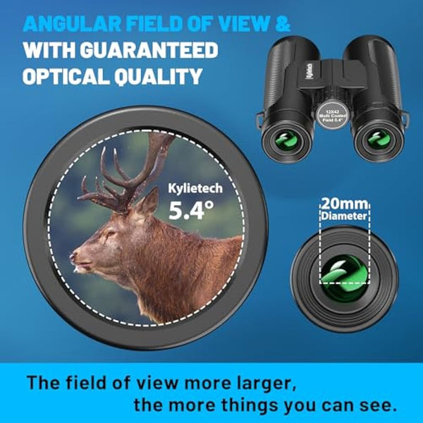 Binoculars for Adults, Kylietech 12x42 Binoculars with Tripod, Waterproof Bird Watching Binocular with BaK-4 Prisms, FMC Lens, Phone Adapter for Photography, Stargazing