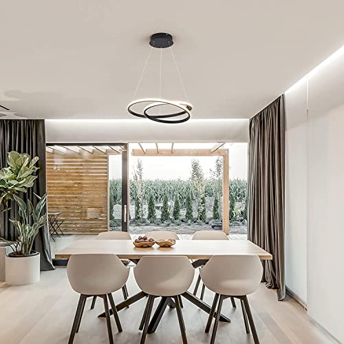 Eoodis Modern LED Chandelier Dimmable 2 Rings LED Pendant Light with Remote Control Black Chandelier Light Fixture Hanging Lamp for Kitchen Dining