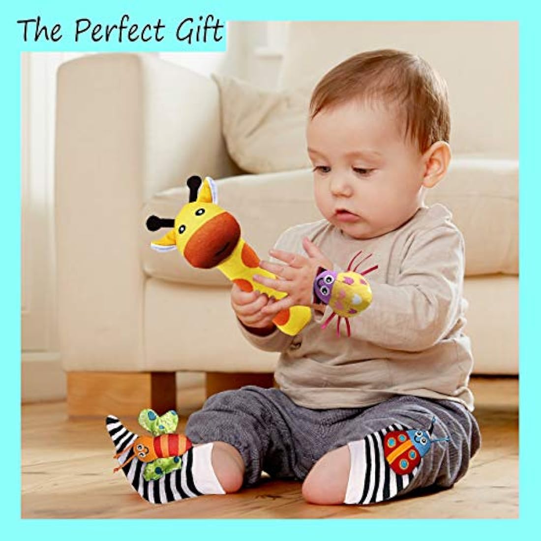 Foot Finders & Wrist Rattles for Infants - Developmental Texture Toys for Babies - Infant Socks & Baby Wrist Rattle - Newborn Toys for Girls Boys 0-3 3-6 6-9 Months