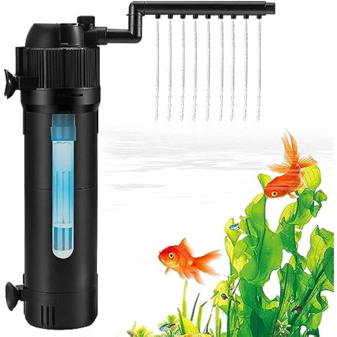 Internal Fish Tank Filter, 5 in 1 Adjustable Aquarium Filter Pump with UV Steriliser, Ultra Silent Biochemical Filtration Pump, 500 L/H Water Pump Aquarium Filter Fit for 200L Fish Tank Aquariums