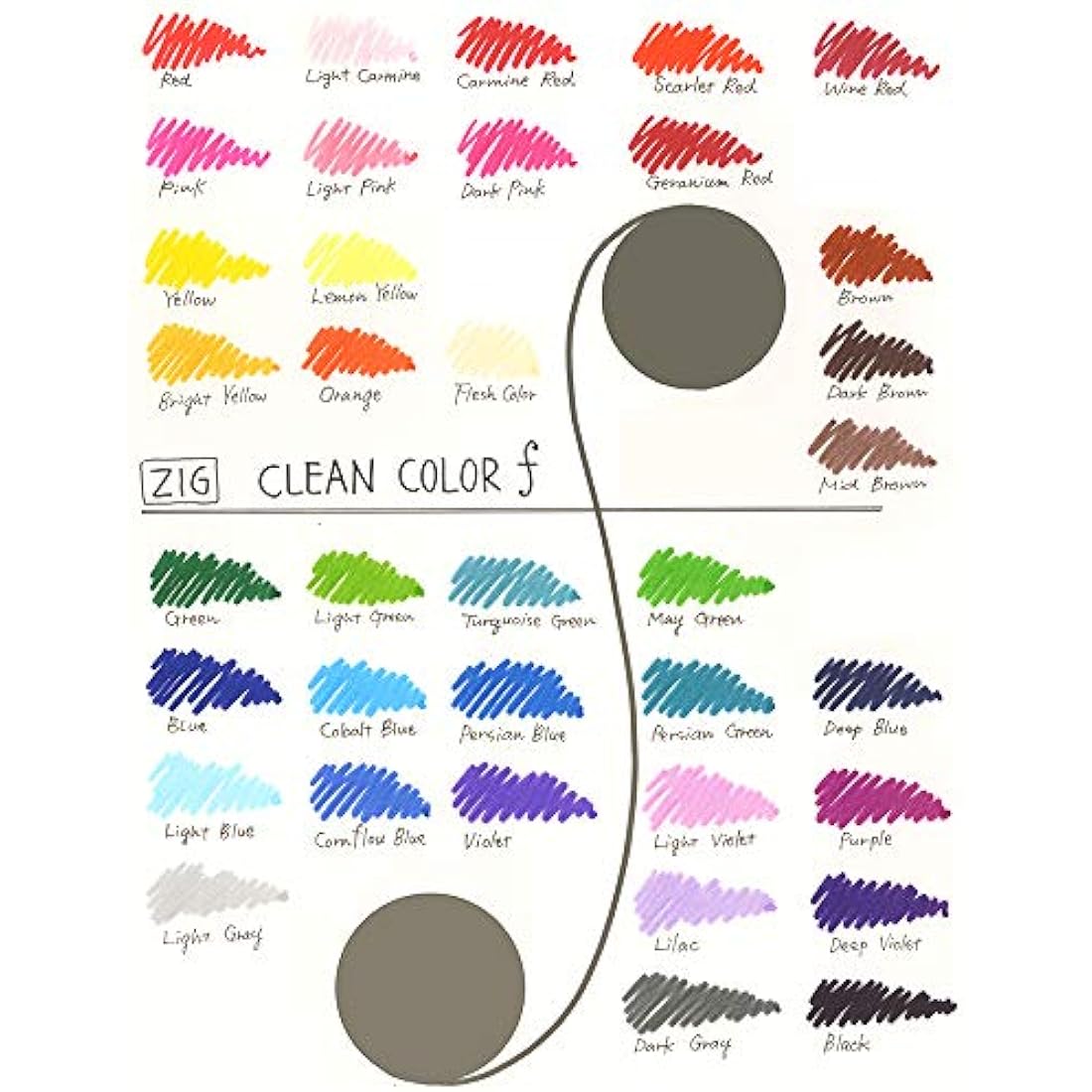 Kuretake Zig Twin Tip Marker Clean Color f, 36 Color Set (TCS-6000T/36V)