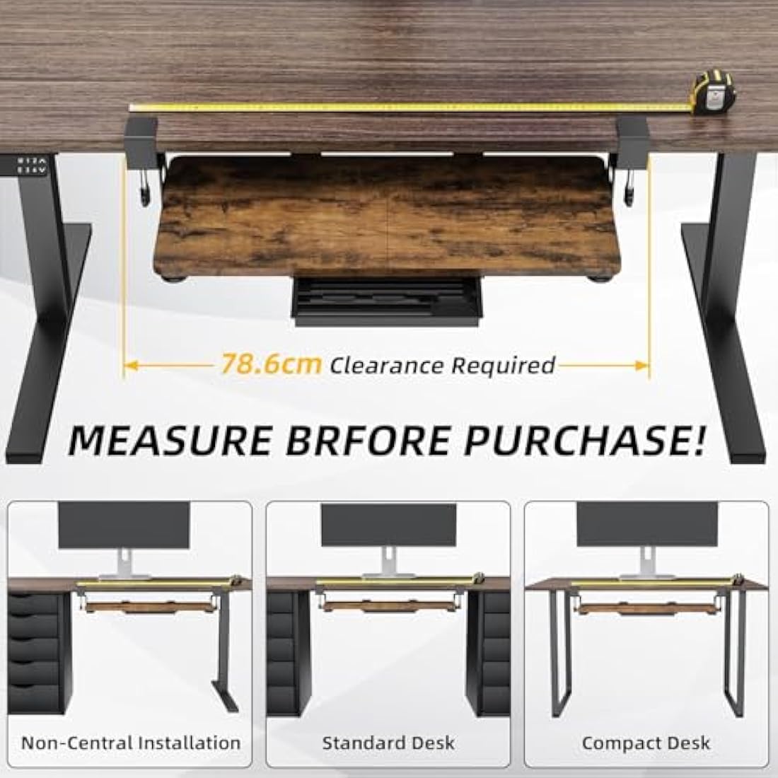 ETHU Under Desk Keyboard Tray, 68x30cm Ergonomic Pull-out Tray with C-Clamp Large Size Keyboard Tray Mount Easy to Install, Computer Keyboard Stand for Home and Office（Walnut）