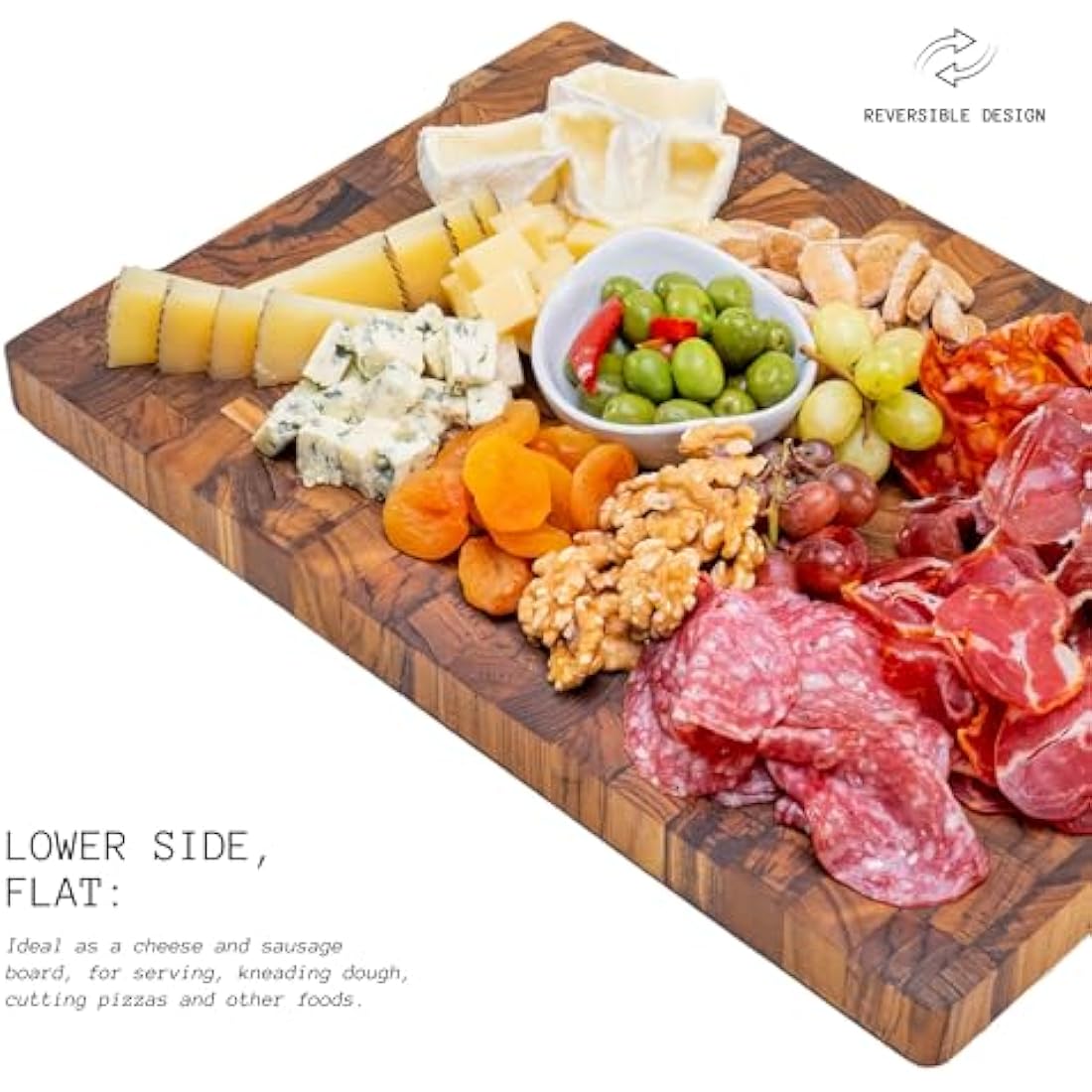 Erreke Wooden Chopping Boards, End Grain Large Teak Wood Chopping Board, Ideal for Kitchen or Barbecue, Serve or Chop Food Meat Cheese Bread, 44 x 29.5 x 3.2 cm (with Juice Groove)