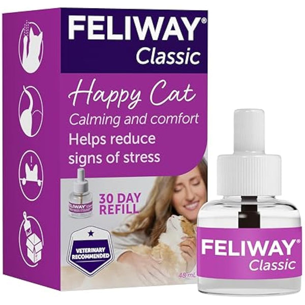 FELIWAY Classic 30 Day Cat Calming Odourless Refill for Pheromone Diffuser, 48ml - Helps Solve Common Signs of Stress in Cats & Kittens, Veterinary Recommended, Drug-free, Clinically Proven