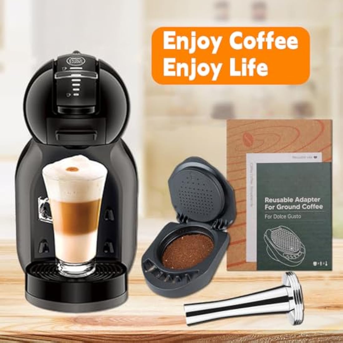 FOVNOT Reusable Capsule Adapter for Dolce Gusto, Coffee Capsule Converter Adapter Refillable Coffee Capsule Adapter with 41mm Tamper Compatiable for Piccolo XS/EDG 305/EDG 606.S/Genio S