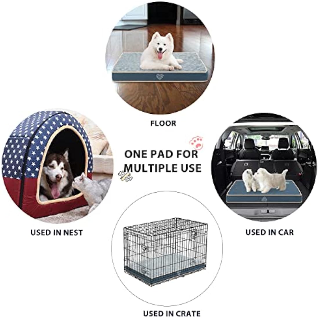 VANKEAN Waterproof Dog Bed Mat Reversible (Warm and Cool) with Removable Machine Washable Cover, Dog Bed Matterss for Crate, Dog crate mat, Dog Pad Pet Bed for Small to Large Dogs, Navy/Grey