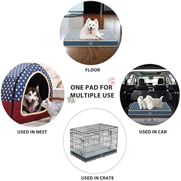 VANKEAN Waterproof Reversible (Warm & Cool) Dog Mat with Machine Washable Cover, Crate Mat for Small to Large Dogs, Navy/Grey