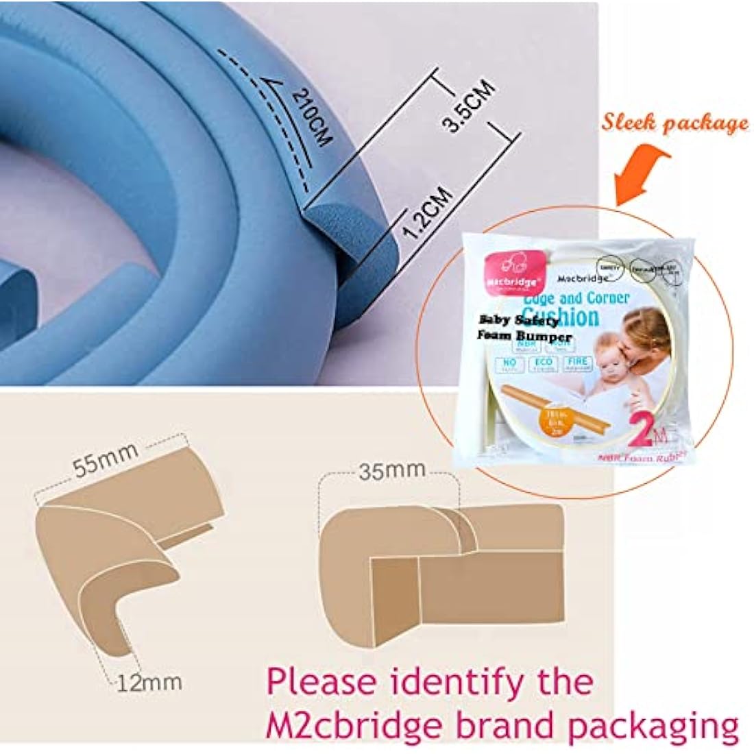 M2cbridge L Shape Extra Thick Furniture Table Edge Protectors Foam Baby Safety Bumper Guard 2 M (off white)