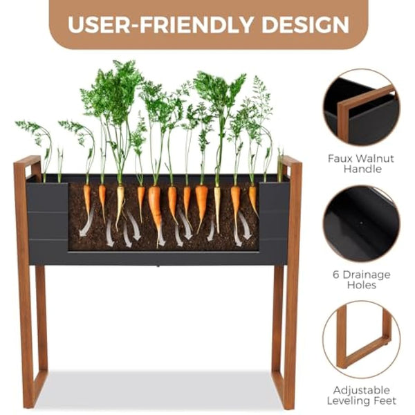 Grand patio Raised Planter for Garden, Raised Bed with Metall, Weather-Resistant, Easy to Assemble, Raised Planter Bed with Drainage Holes for Vegetables, Flowers, Fruits (100×38×91cm)