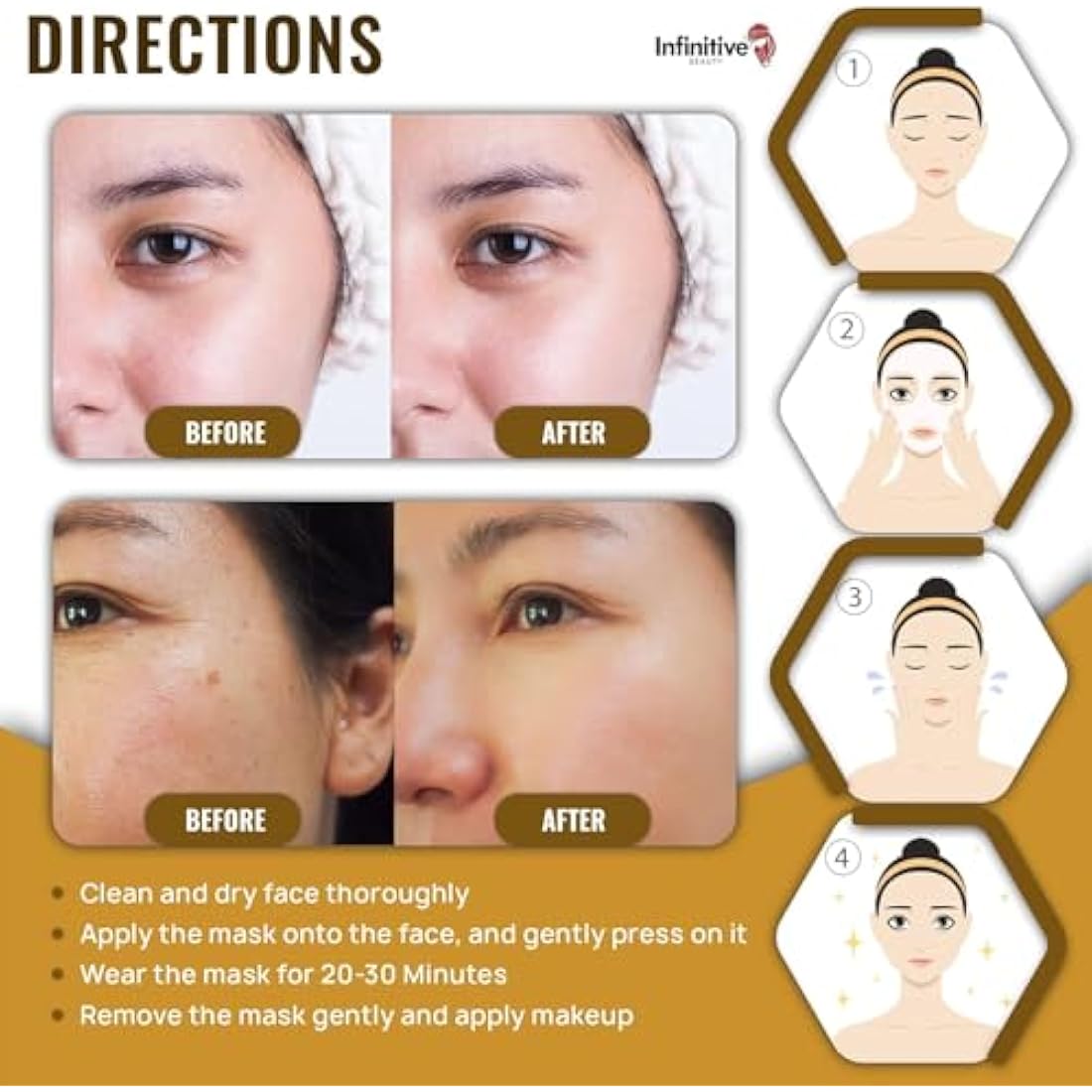 50 x Infinitive Beauty 24K Gold Collagen Crystal Face Mask – Anti-Aging Gel Sheet Mask for Wrinkles, Hydration, and Skin Firming, 10-Pack, Professional Facial Skincare Treatment