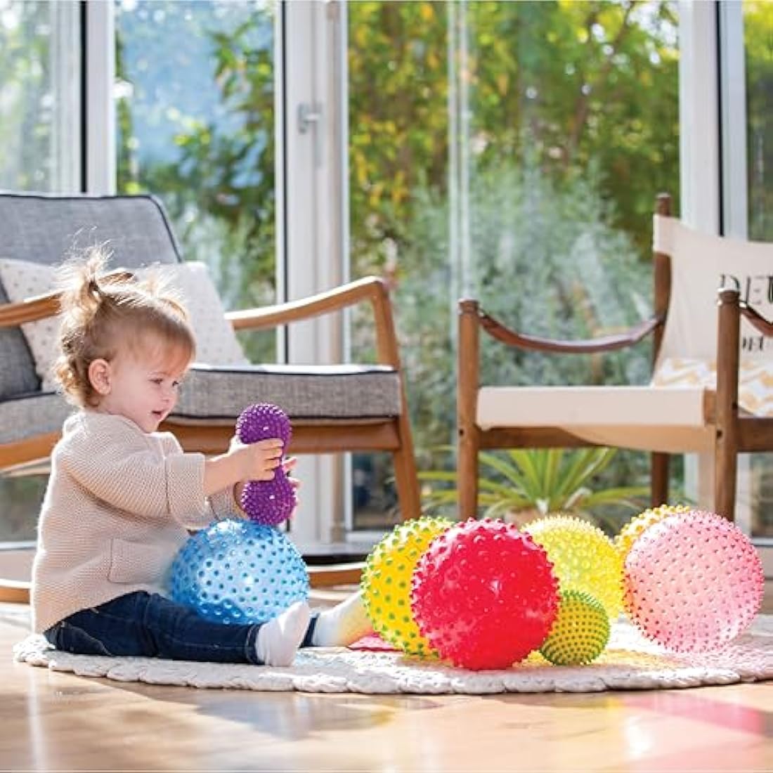 Edushape Sensory Mini Balls for Baby - Pack of 6 Solid Color Baby Balls That Help Enhance Gross Motor Skills for Kids Aged 6 Months and Up - Vibrant Colorful and Unique Toddler Ball for Baby