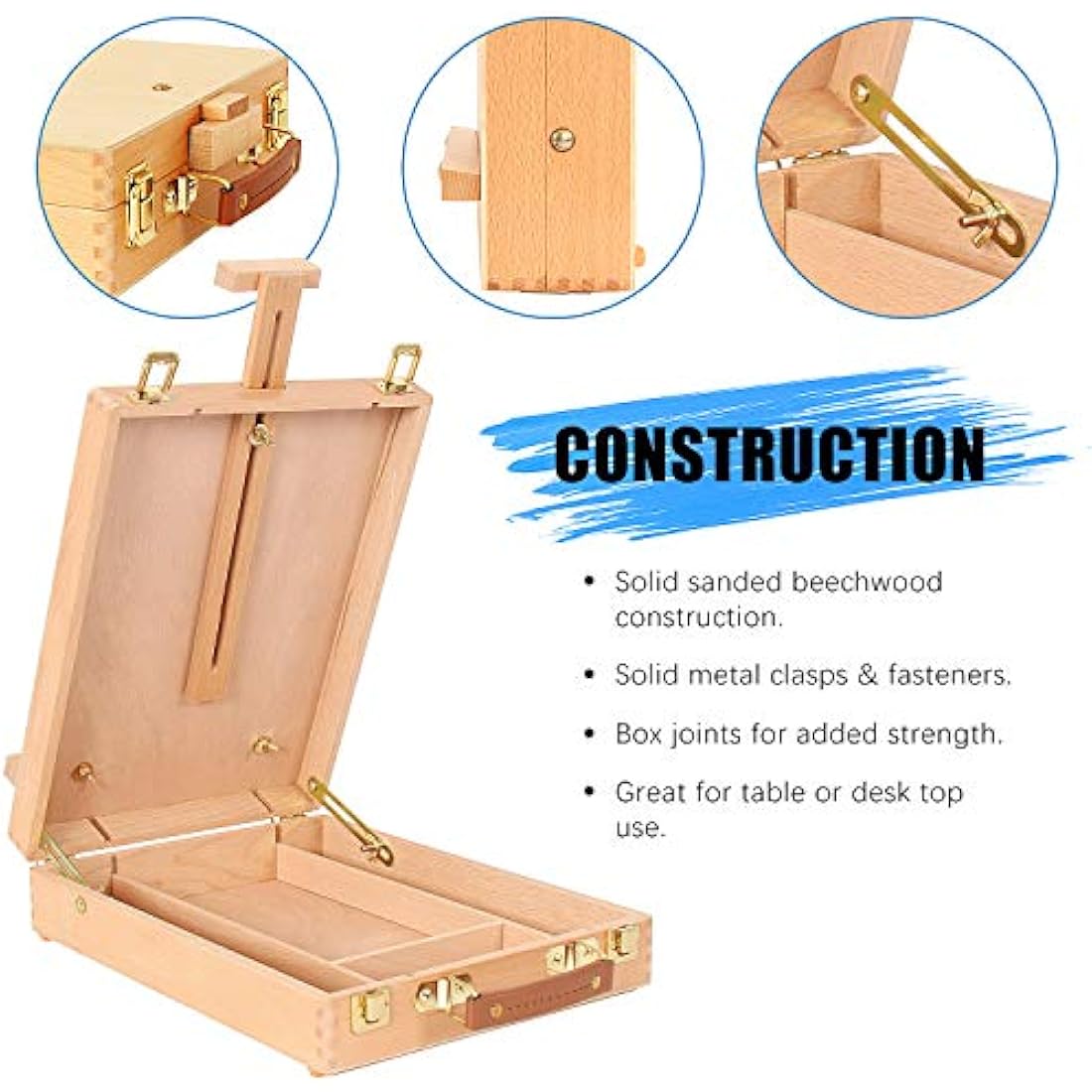 Art Supplies Box Easel Sketchbox Painting Storage Box, Adjust Wood Tabletop Easel for Drawing & Sketching Student