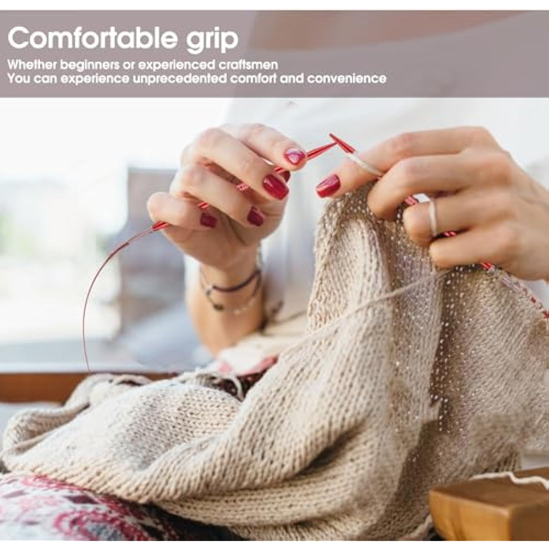 Interchangeable Circular Knitting Needles Set Sizes US 2.5, 3, 4, 5, 6, 7, 8, 9, 10, 10.5, 11, 13, 15 with Cables, Accessories and Case (Rose Red)