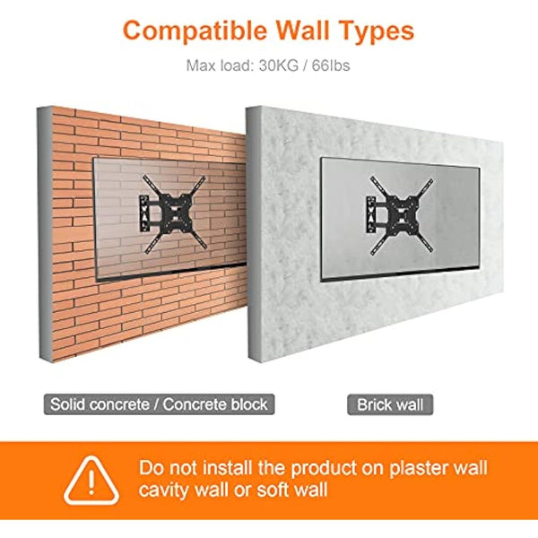 GRIFEMA GB1004 Swivel TV Wall Bracket for 26-55 inch, up to 30KG, Tilt Extendable TV Wall Mount for Flat & Curved Screen, Max Vesa 400X400MM