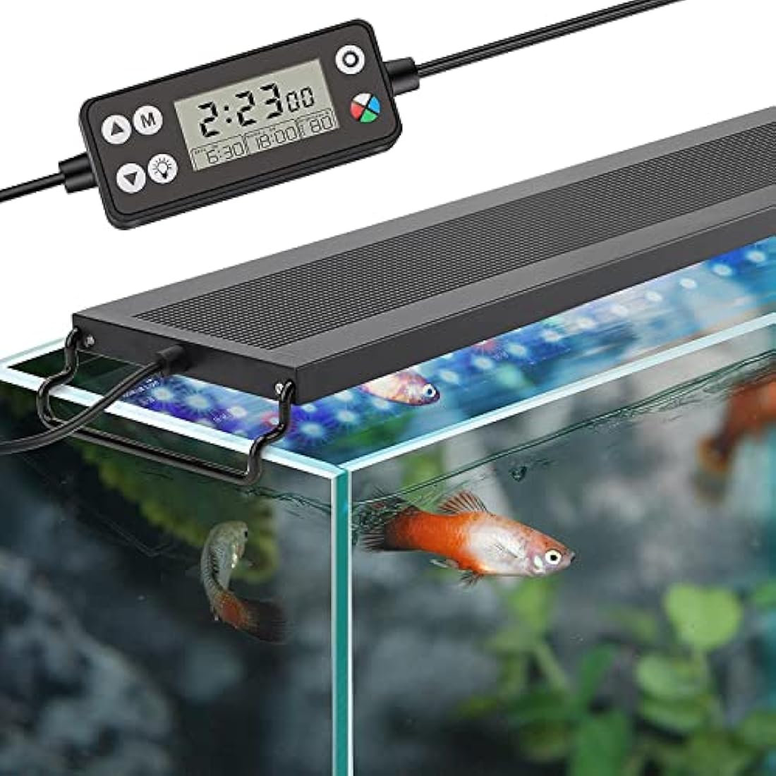 hygger Aquarium Light, Auto On Off LED Aquarium Light, Full Spectrum Fish Tank Lights with LCD Monitor, 22W 24/7 Lighting Cycle, 7 Colors, Adjustable Timer,3 Modes for 60-76cm Freshwater Tank