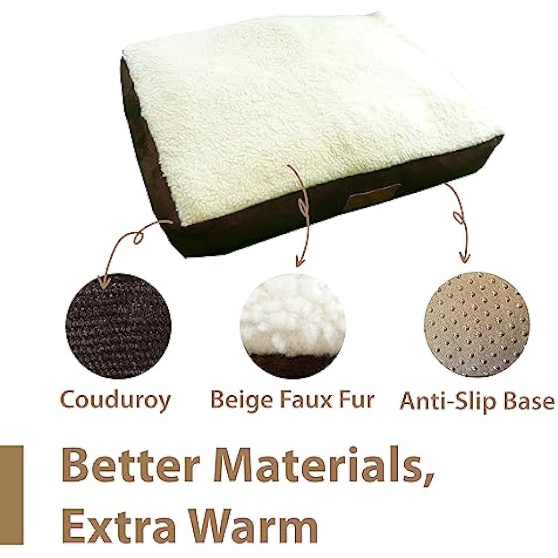 Ellie-Bo Large Dog Bed for 36-inch Dog Cage/Crate - Brown Faux Suede/Sheepskin