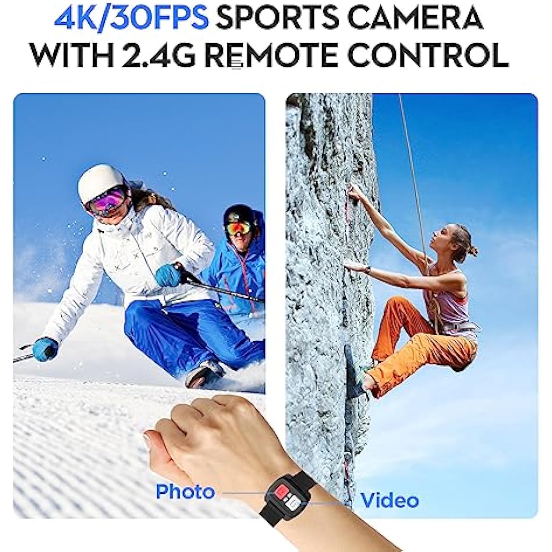Yolansin 4K30FPS Action Camera with 64GB SD Card, Pre-recording 20MP Underwater Camera, 131FT Waterproof Cameras,2.4G Remote Control 170°Sports Camera, 2 Batteries Helmet Accessories Kit