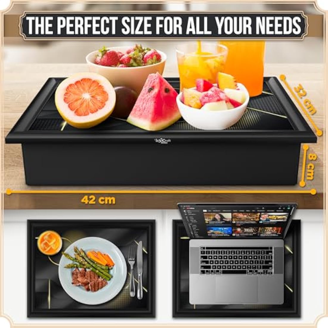 Empire Lap Tray with Bean Bag Cushion – Wooden Soft Padded Lap Tray with Cushion for Eating, Drinking & Laptop – Ideal for Breakfast, Dinner, Snacks & Work – Comfortable, Portable with Sturdy Design