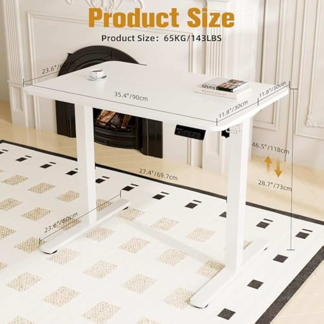 ERGOMAKER Electric Standing Desk 90x60cm, Height Adjustable Sit Stand Desk with Memory Handset Hooks for Home Office (White)