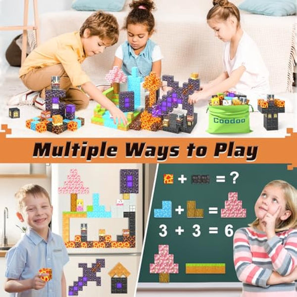 110PCS Magnetic Blocks - Build Mine Magnet World Magic Sword Portal Set, Magnet Kids Toys for Boys & Girls Age 3-5 4-8 5-7, STEM Magnetic Tiles Building Games Sensory Outdoor Toddler Toys