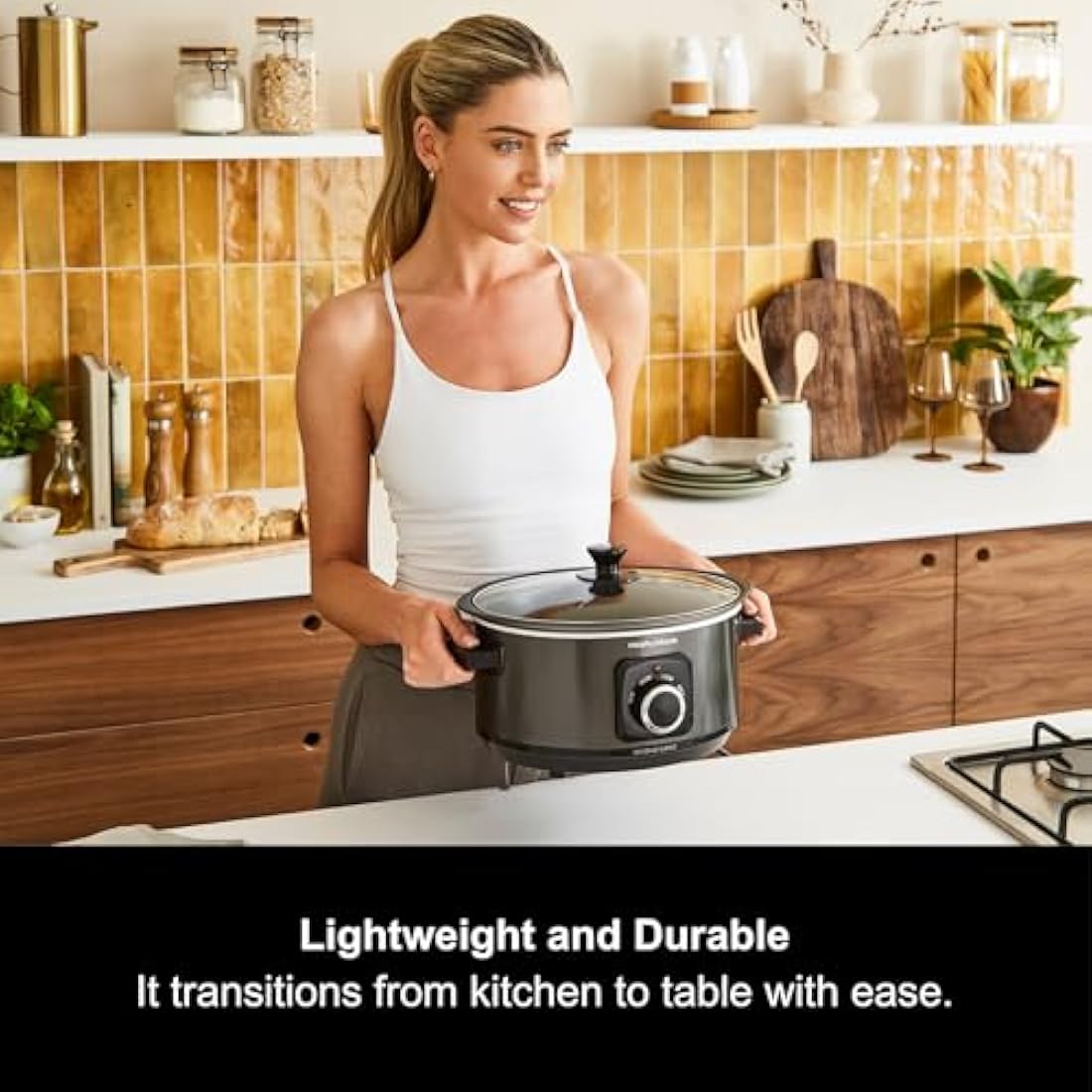 Morphy Richards 3.5L Sear & Stew Slow Cooker, Shatter Resistant Aluminium Pot, 3 Heat Settings, Hob Proof, Easy Clean, 163W, Black, 460012