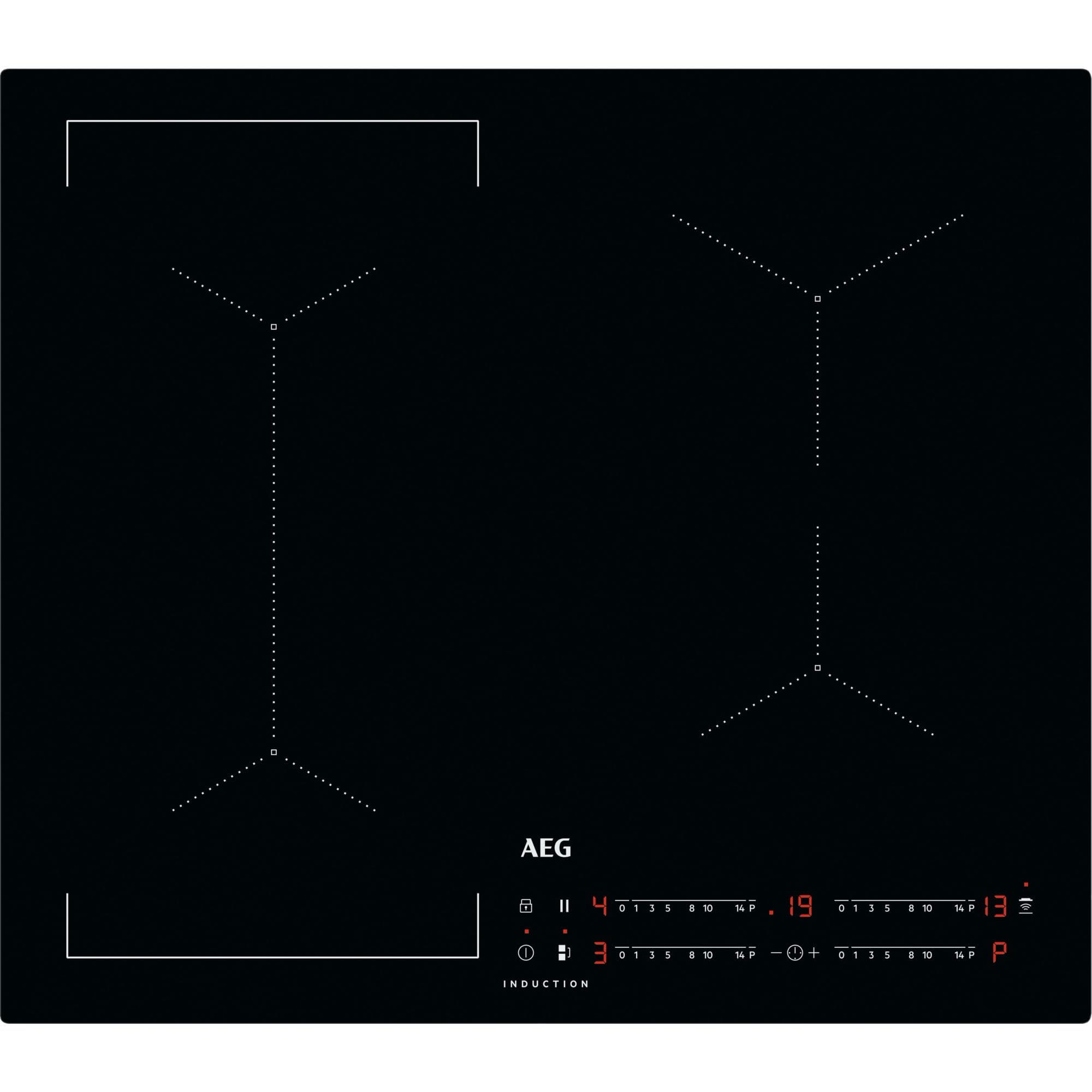 AEG 6000 Series Induction Hob, IKX64441CB, 4 Cooking Zones, 60cm, Bridge Function, Hob2Hood Function, Built-In Hob Timer, Key-lock, 3 Step Residual Heat, Black