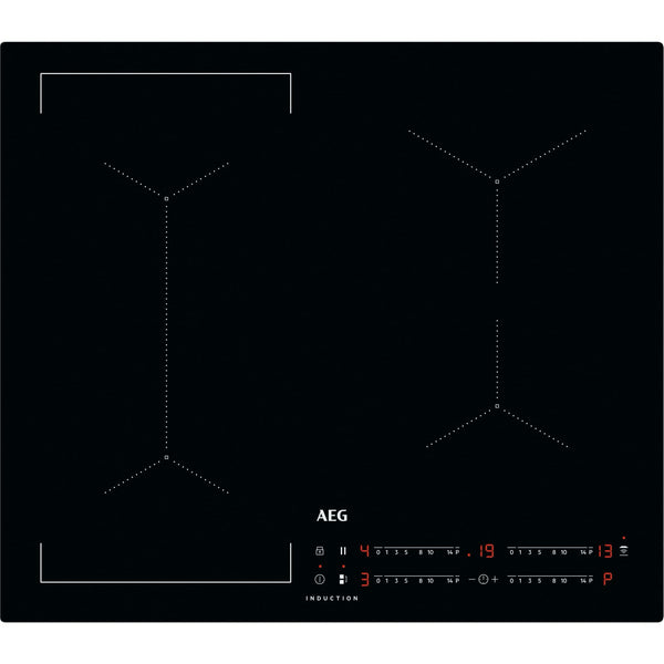 AEG 6000 Series Induction Hob, IKX64441CB, 4 Cooking Zones, 60cm, Bridge Function, Hob2Hood Function, Built-In Hob Timer, Key-lock, 3 Step Residual Heat, Black
