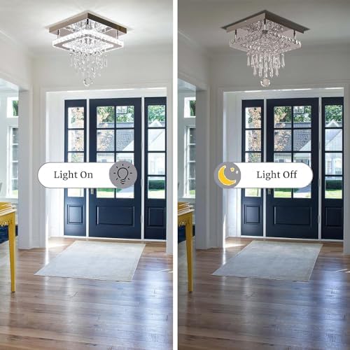 K9 Crystal Chandeliers Ceiling Light, Stainless Steel Square LED Ceiling Lights Light Fixture, Modern Flush Mount Ceilings Light for Hallway, Bedroom, Foyer, Kitchen,Living Room (Cool White)