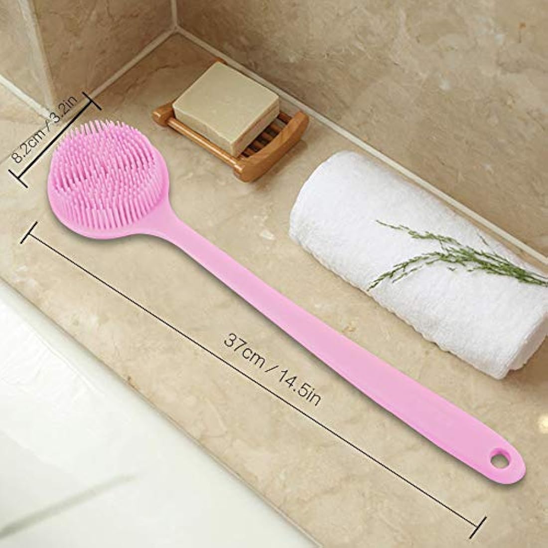 Ithyes Silicone Body Brush, Bath Brush Back Scrubber Long Handle Bath Shower Brush with Ultra Soft Bristles,Non-Slip,Pink