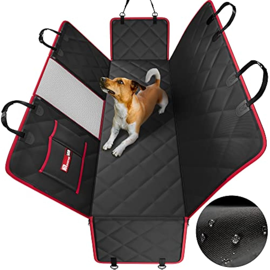 Dog Hammock for Car Back seat with Mesh Visual Window, Side Flaps with Zipper, Padded 4 Layers Waterproof Heavy Duty Hammock with Storage Bag, Scratch Proof Nonslip Pet Car Seat Cover