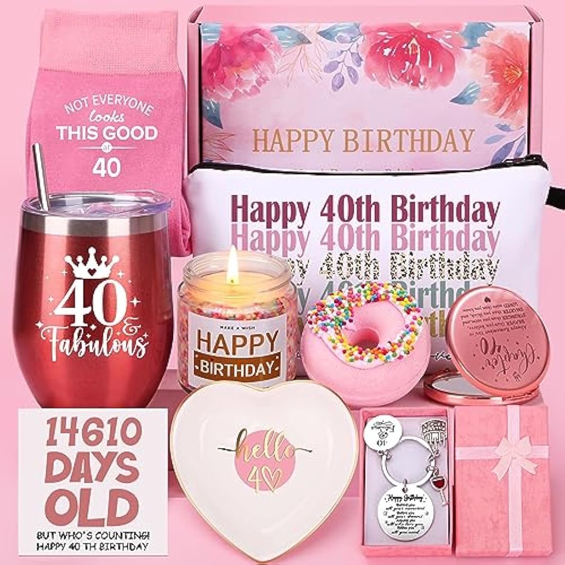 40th Birthday Gifts for Women, Happy 40th Birthday Hamper for Her, 40 Year Old Lady Gifts,Birth-Day Pamper Box for Mum Best Friend Sister Wife Turning 40, Personalised 40 th Birthdays Present