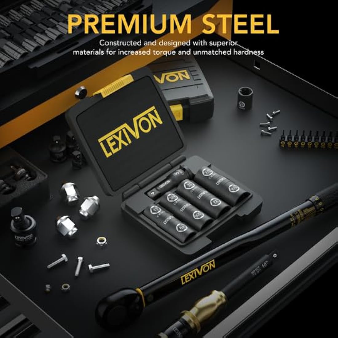 LEXIVON Lug Nut Impact Socket Set, 1/2-Inch Drive | Innovative 8-in-4 Flip Socket Design, Covers Most Commonly Used Inch & Metric Wheel Nuts | Cr-Mo Steel = Full Impact Grade (LX-110)