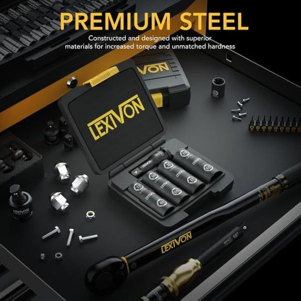 LEXIVON Lug Nut Impact Socket Set, 1/2-Inch Drive | Innovative 8-in-4 Flip Socket Design, Covers Most Commonly Used Inch & Metric Wheel Nuts | Cr-Mo Steel = Full Impact Grade (LX-110)