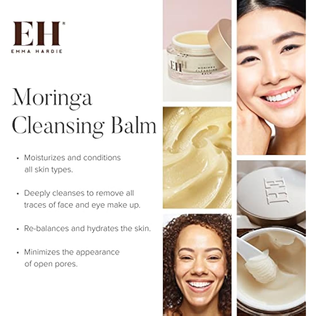 Emma Hardie 100ml Moringa Cleansing Balm with Cleansing Cloth Set, No-Rinse Formula Removes Face & Eye Make Up, Moisturizes & Hydrates the Skin, Natural & Cruelty Free, For All Skin Types