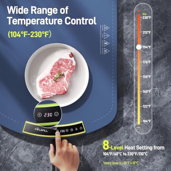 Electric Warming Tray - Upgraded 8 TEMP Setting Food Warming Mat, Full-surface Heat in 5s, 4 Hours Auto-off, Child Safety Lock, Foldable Food Warmers for Buffet Server Party, 65 * 40 * 1.5cm