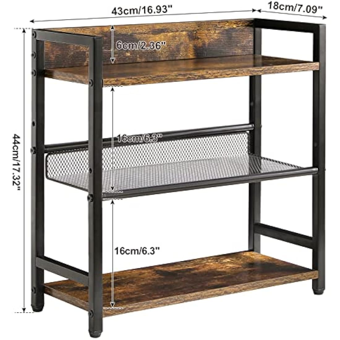 IBUYKE 3-Tier Spice Rack - Industrial Counter Shelf,Desktop Storage Organizer,Standing Seasoning Rack for Countertop Kitchen,Office,Living Room,Rustic Brown TLJ021H